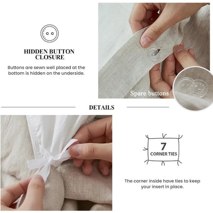 100% Linen Duvet Cover Set Queen Size,