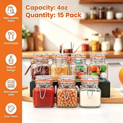 15 Pack 4oz Glass Spice Jars