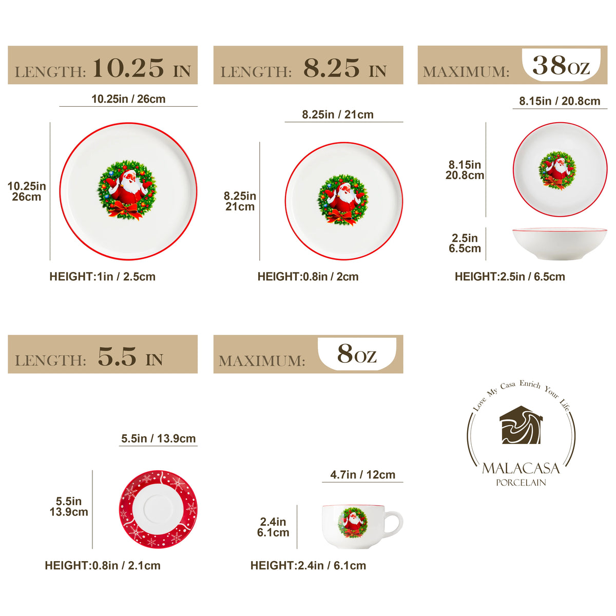 VEWEET 12/30 Piece Christmas Dinnerware Set