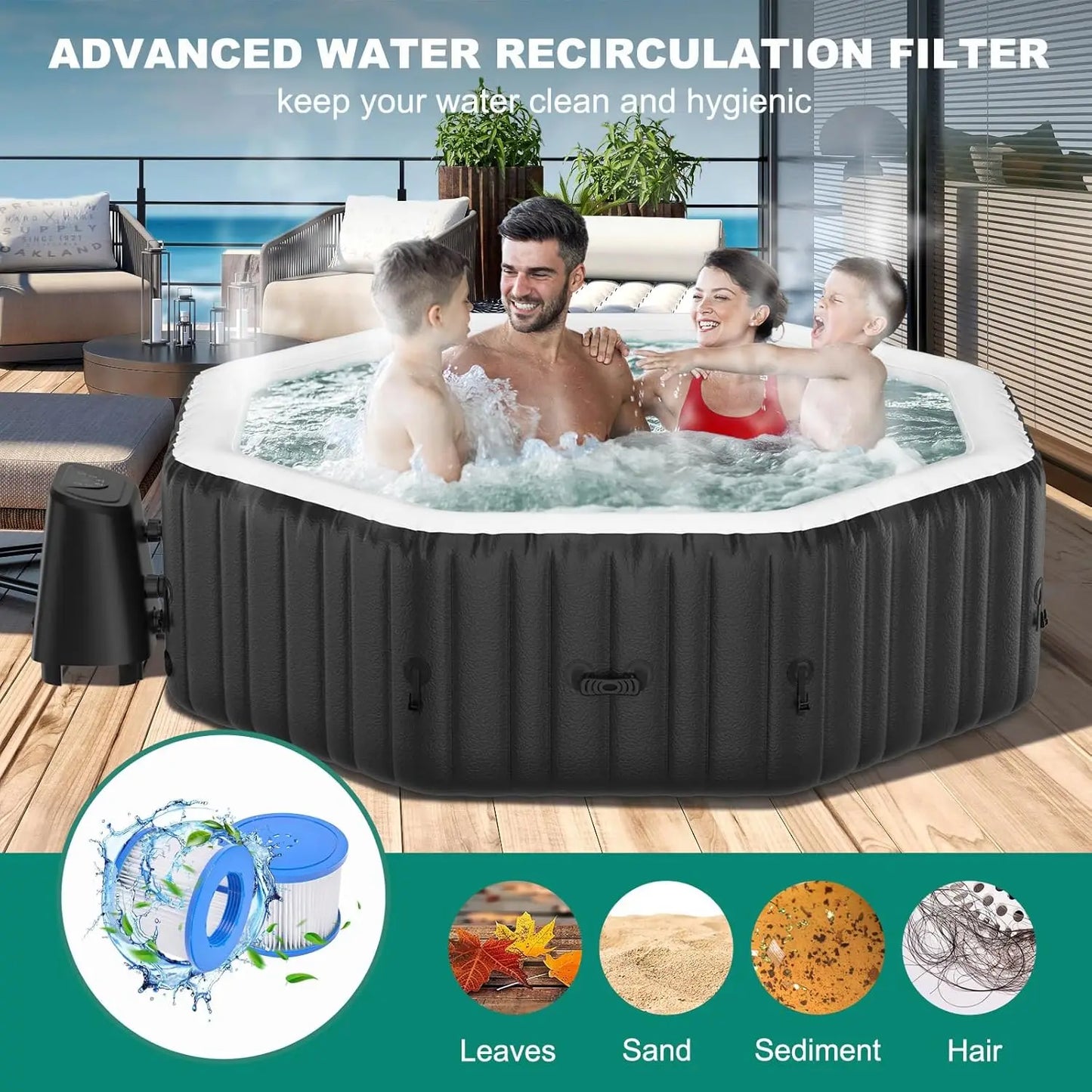 4-6 Person Inflatable Hot Tub, 77" X 77" X 25" Octagonal Blow up Portable Hot tub with 130 Bubble Jets, Large Outdoor Spa Bathtu