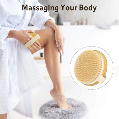 2-pack bamboo dry body brush, shower brush, wet and dry brush, cellulite and lymphatic dry brush body scrubber