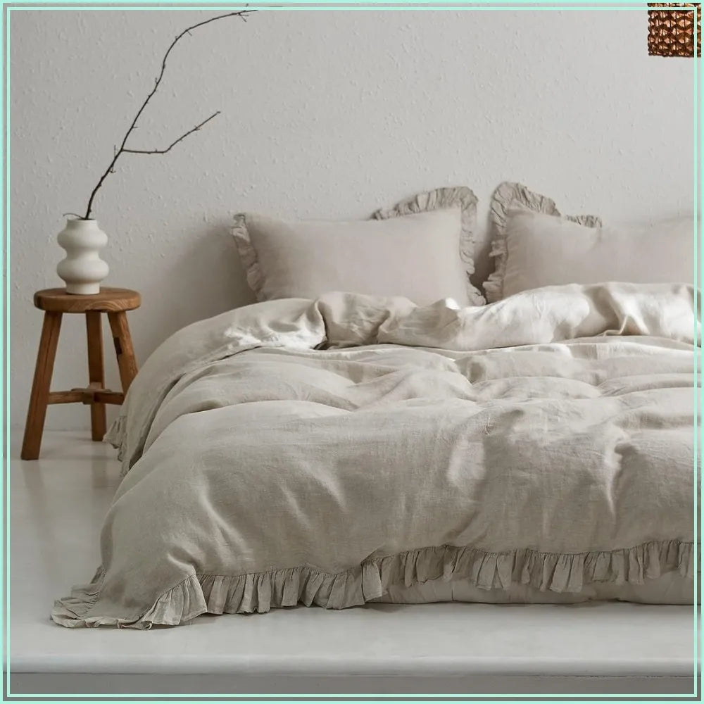 100% Linen Duvet Cover Set Queen Size,