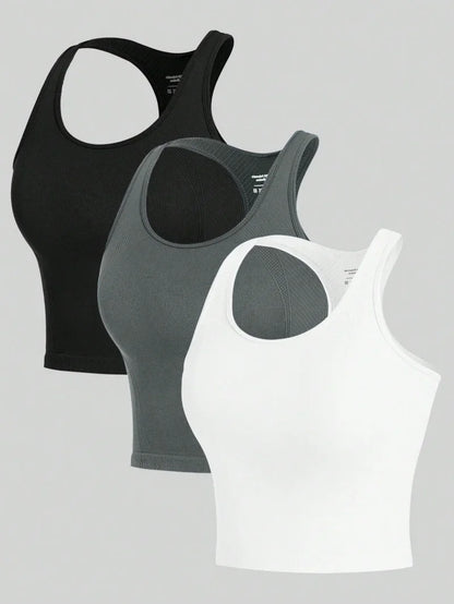 3 Piece Yoga Racerback Crop Tops