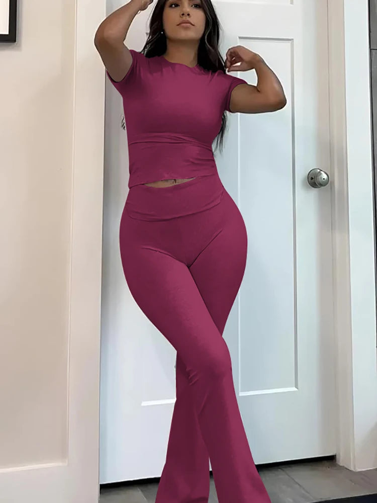 Women's Two-Piece Yoga Set, short-Sleeves