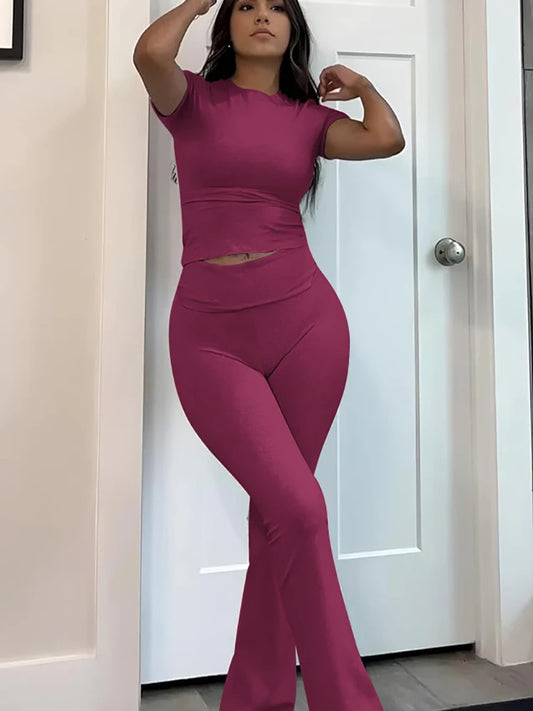 Women's Two-Piece Yoga Set, short-Sleeves