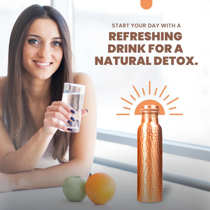 32oz Pure Copper Water Bottle Hammered Finish Leak-Proof Wide Mouth Travel Friendly