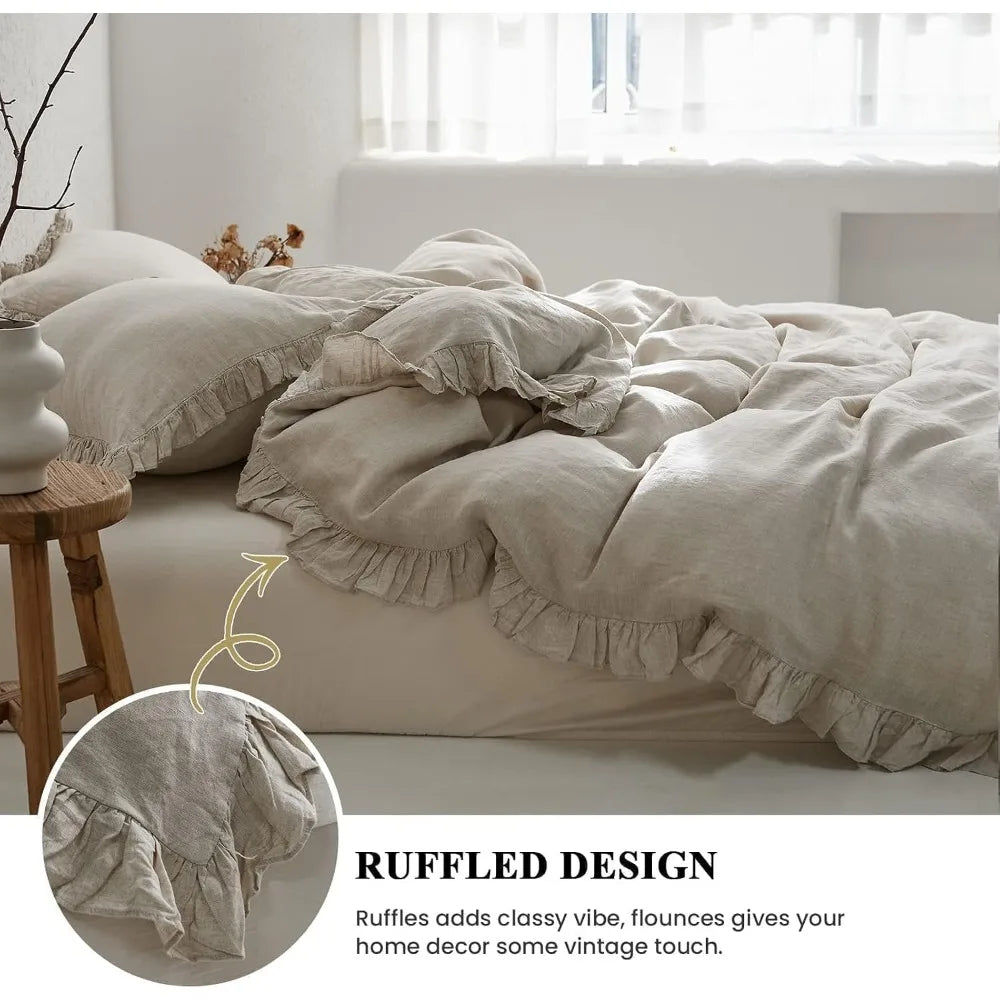 100% Linen Duvet Cover Set Queen Size,