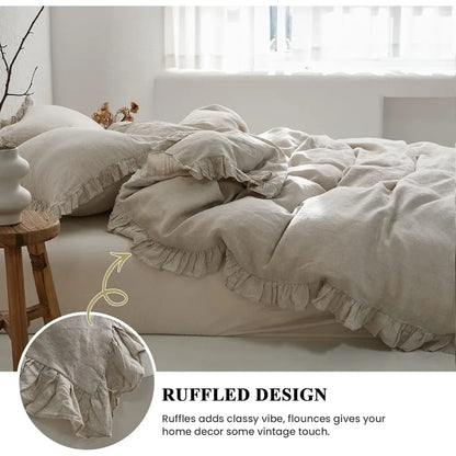 100% Linen Duvet Cover Set Queen Size,