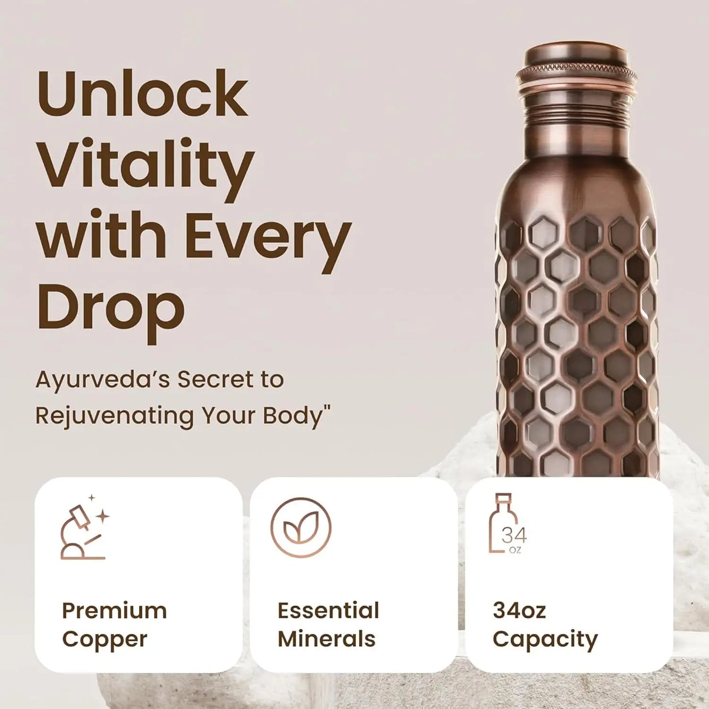 100% Copper Water Bottle 34 Oz Antique Black
