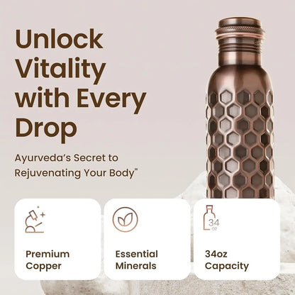 100% Copper Water Bottle 34 Oz Antique Black
