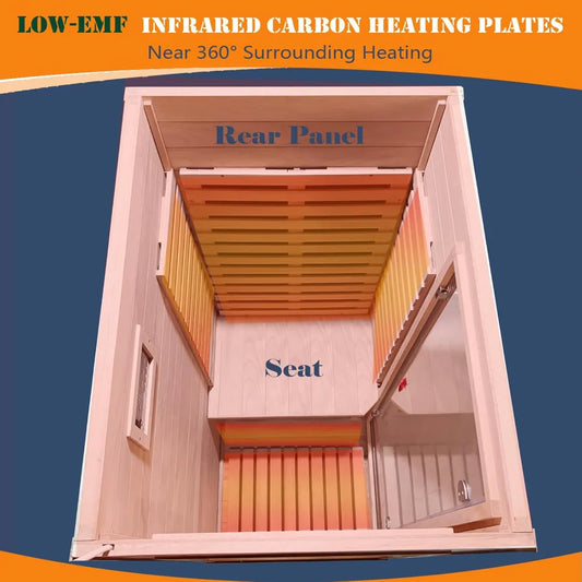 2 Person Sauna Far Infrared Indoor Dry Sauna Room with 6 Low EMF Carbon Fiber Heating Panels, Bluetooth Music, Customized