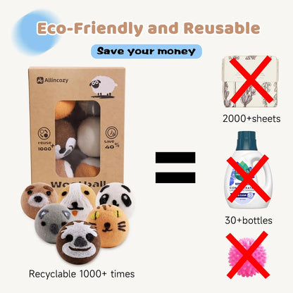Wool Dryer Balls, Eco-Friendly 6-pack