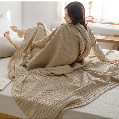 Soft Waffle Plaid Cotton Blanket